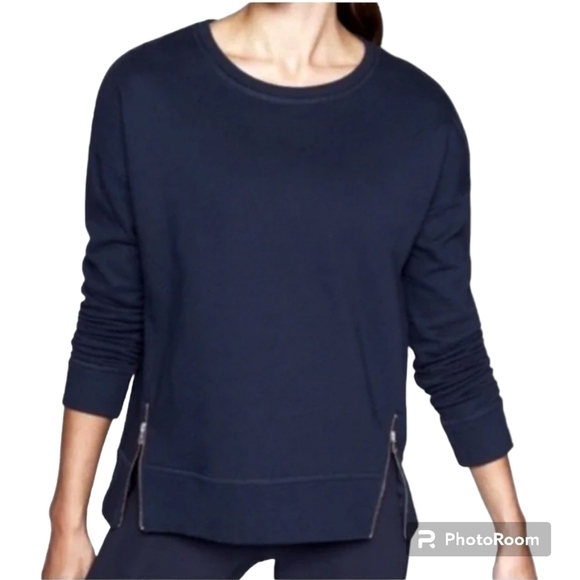 Athleta Tops - ATHLETA Women’s Cityscape Pullover Navy Blue Gold Zippers Sweatshirt Sz XS